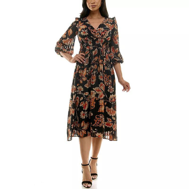 Womens Maison Tara Floral Chiffon Midi Dress Red Team Product Image