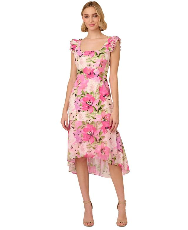 Adrianna Papell Womens Floral-Print High-Low Midi Dress Product Image