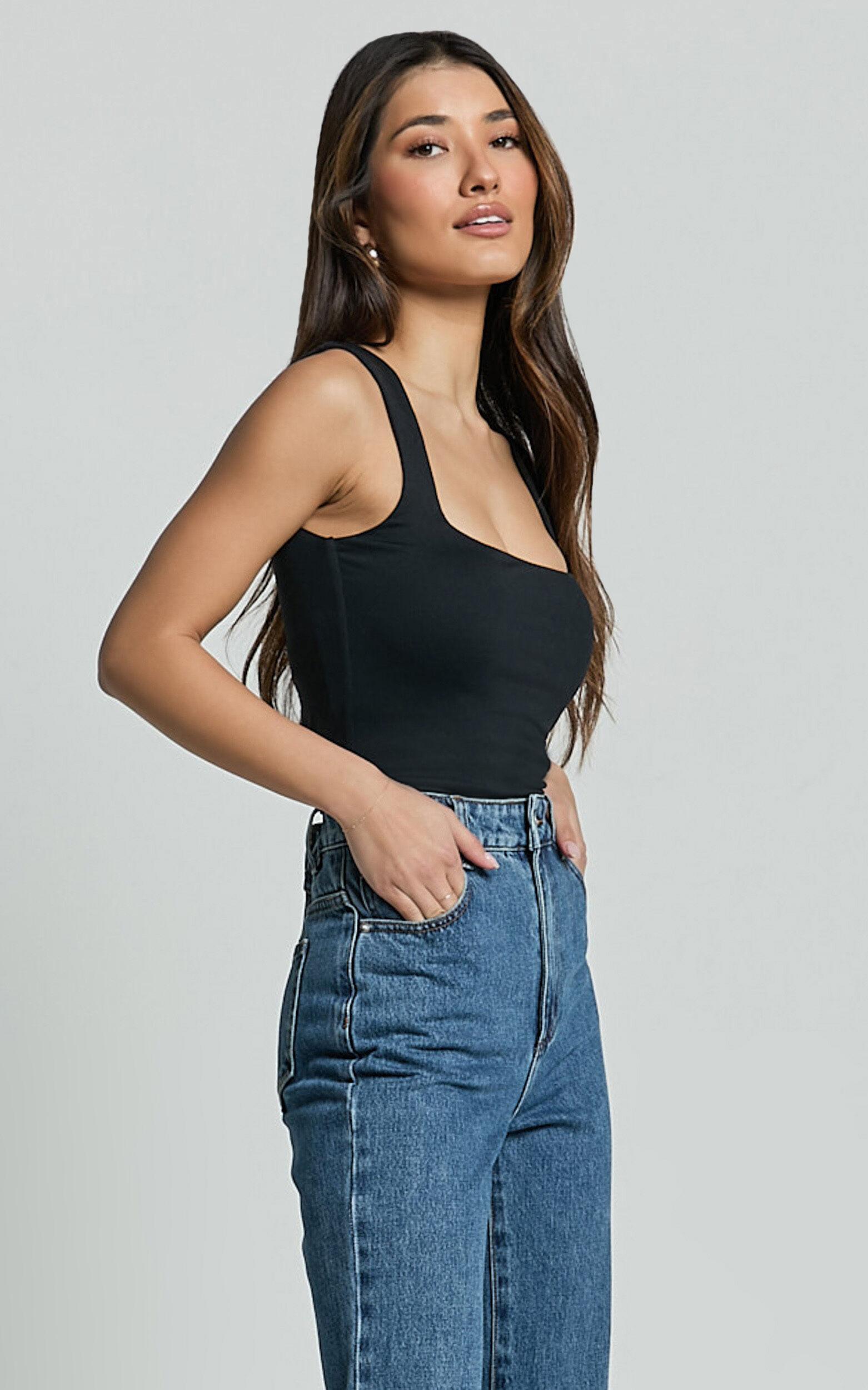 Ophelia Top - Square Neck Jersey Top in Black Product Image