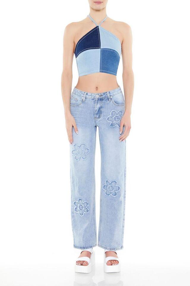 Frayed Flower Mid-Rise Jeans | Forever 21 Product Image