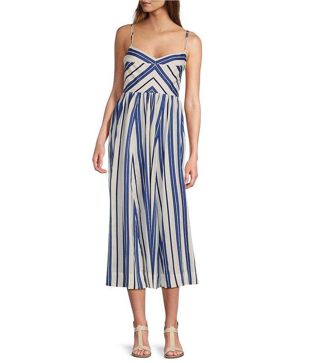 Antonio Melani Kismet Printed Cotton Stripe Sweetheart Neckline Sleeveless A-Line Midi Dress Product Image