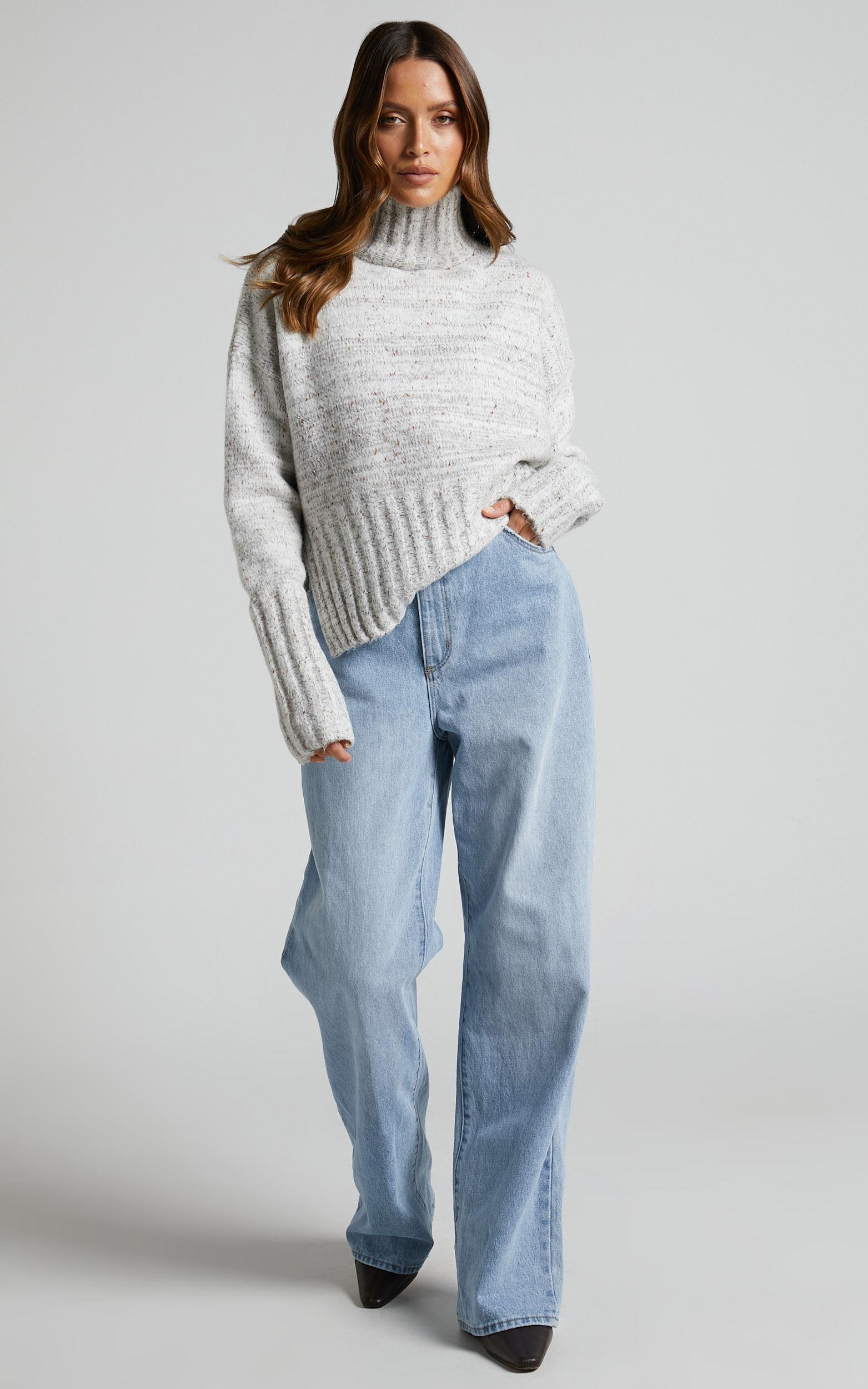 Maleesha Jumper - Oversized Turtle Neck Knit Jumper in Grey Marle Product Image