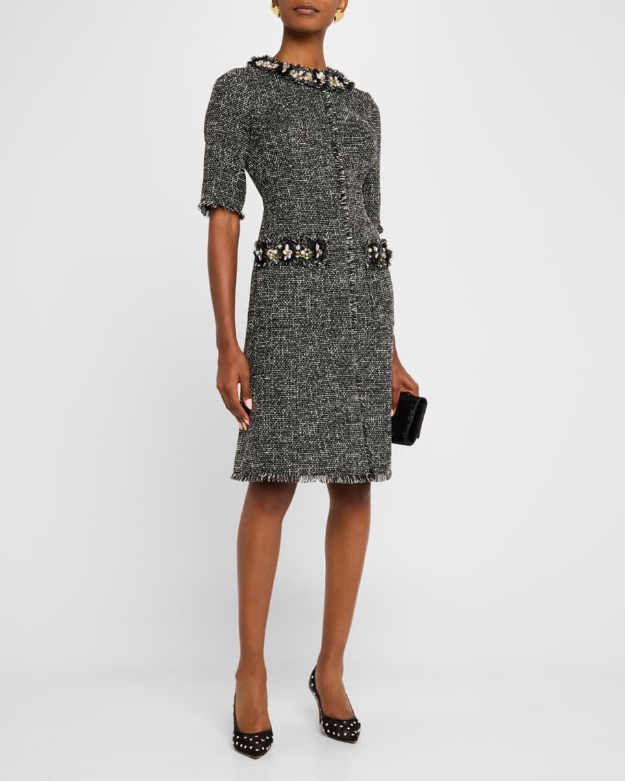 Bead & Pearl-Embellished Tweed Midi Dress Product Image