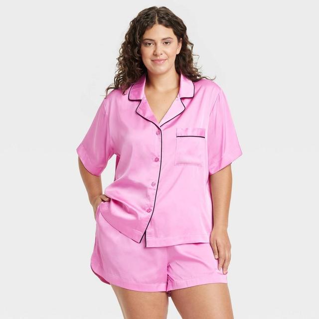 Womens Satin Notch Collar Short Sleeve and Shorts Pajama Set - Auden 3X Product Image