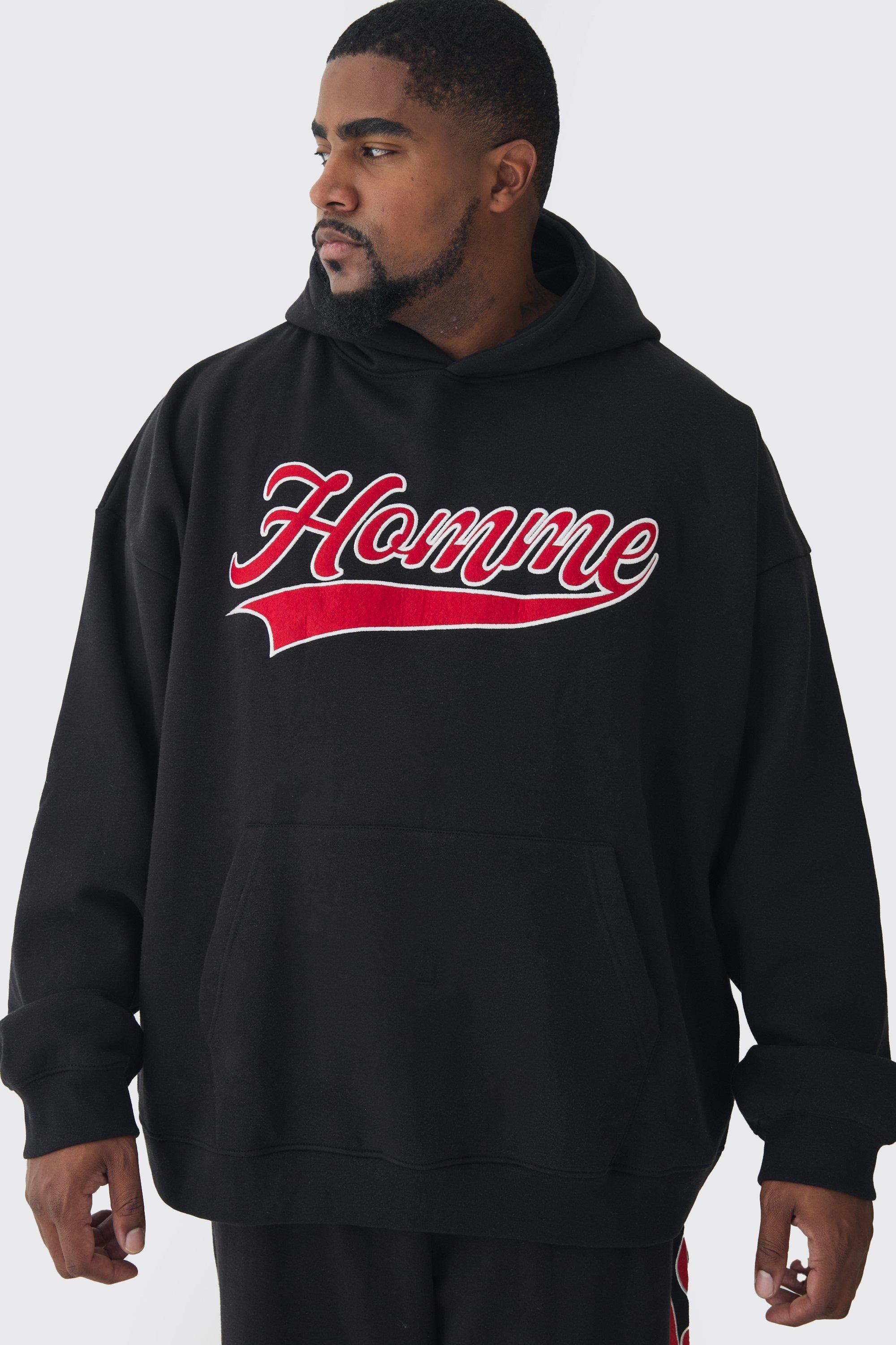 Plus Oversized Drop Shoulder Homme Applique Hoodie | boohooMAN USA Product Image