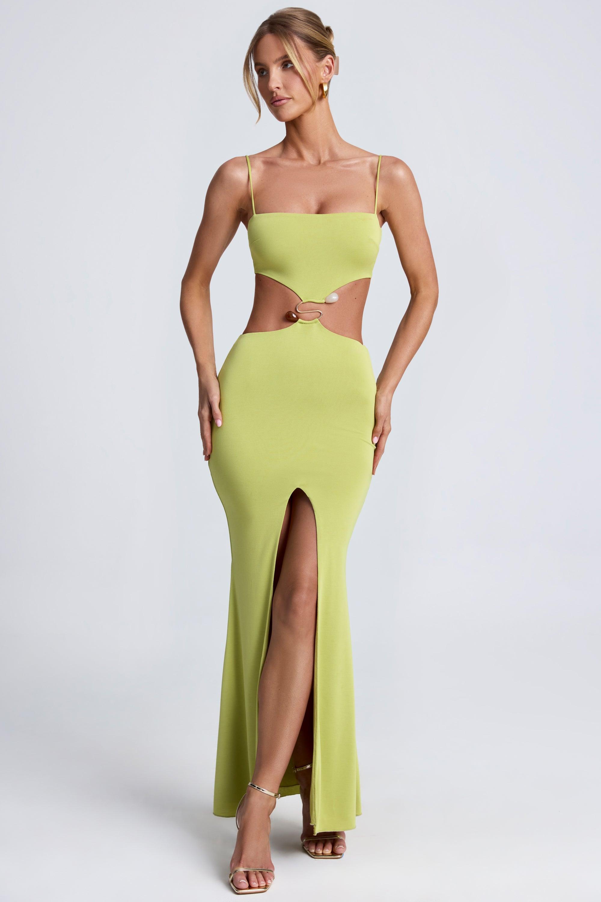 Hardware Detail Cut-Out Maxi Dress in Olive Green Product Image