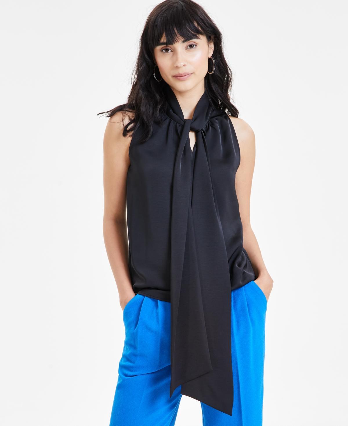 Bar Iii Womens Sleeveless Tie-Neck Blouse, Created for Macys Product Image