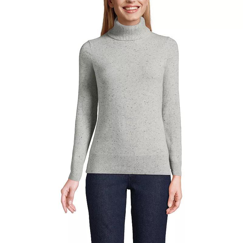 Petite Lands End Cashmere Turtleneck Sweater, Womens Green Donegal Product Image