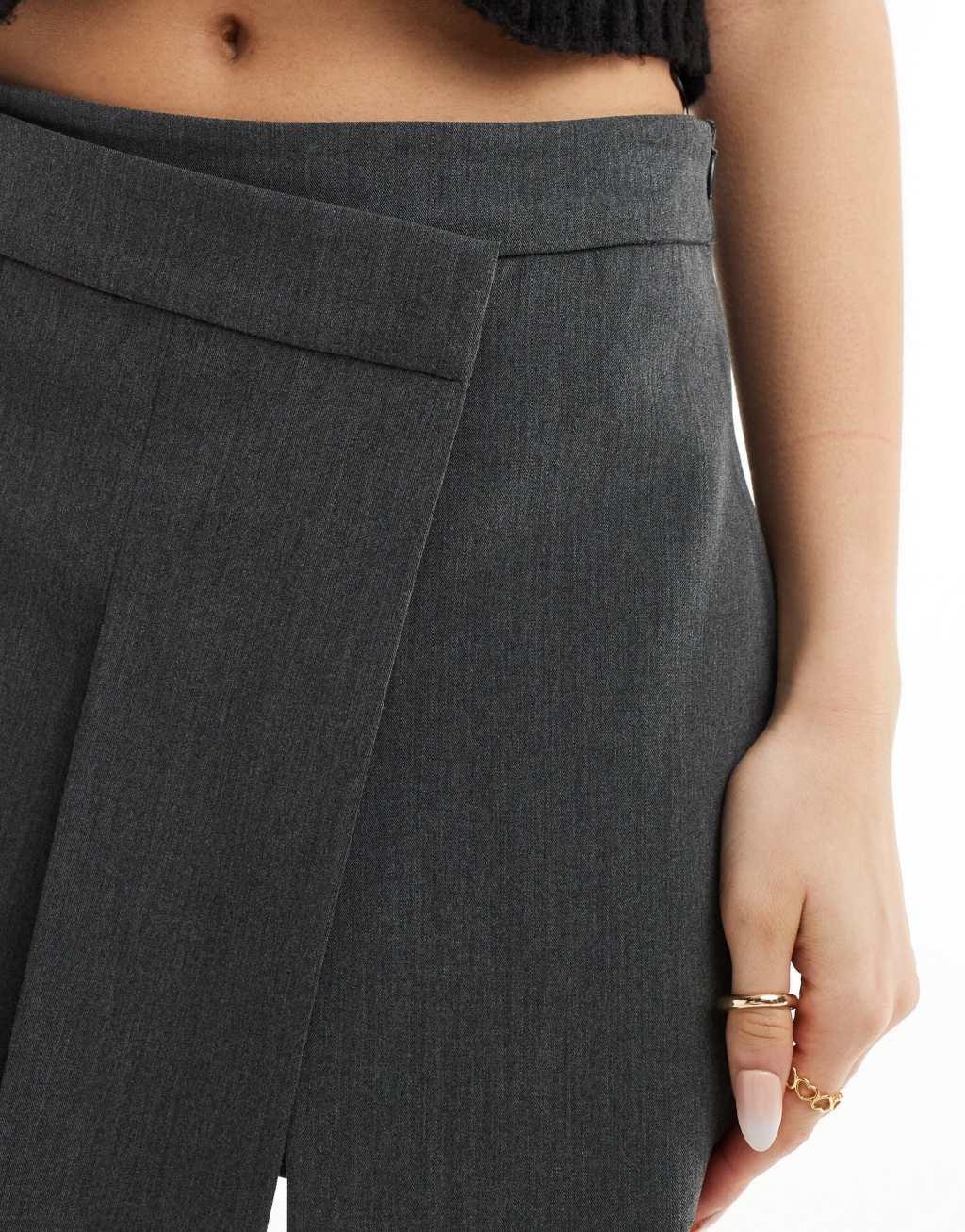 Mango cross waistband tailored skort in gray Product Image