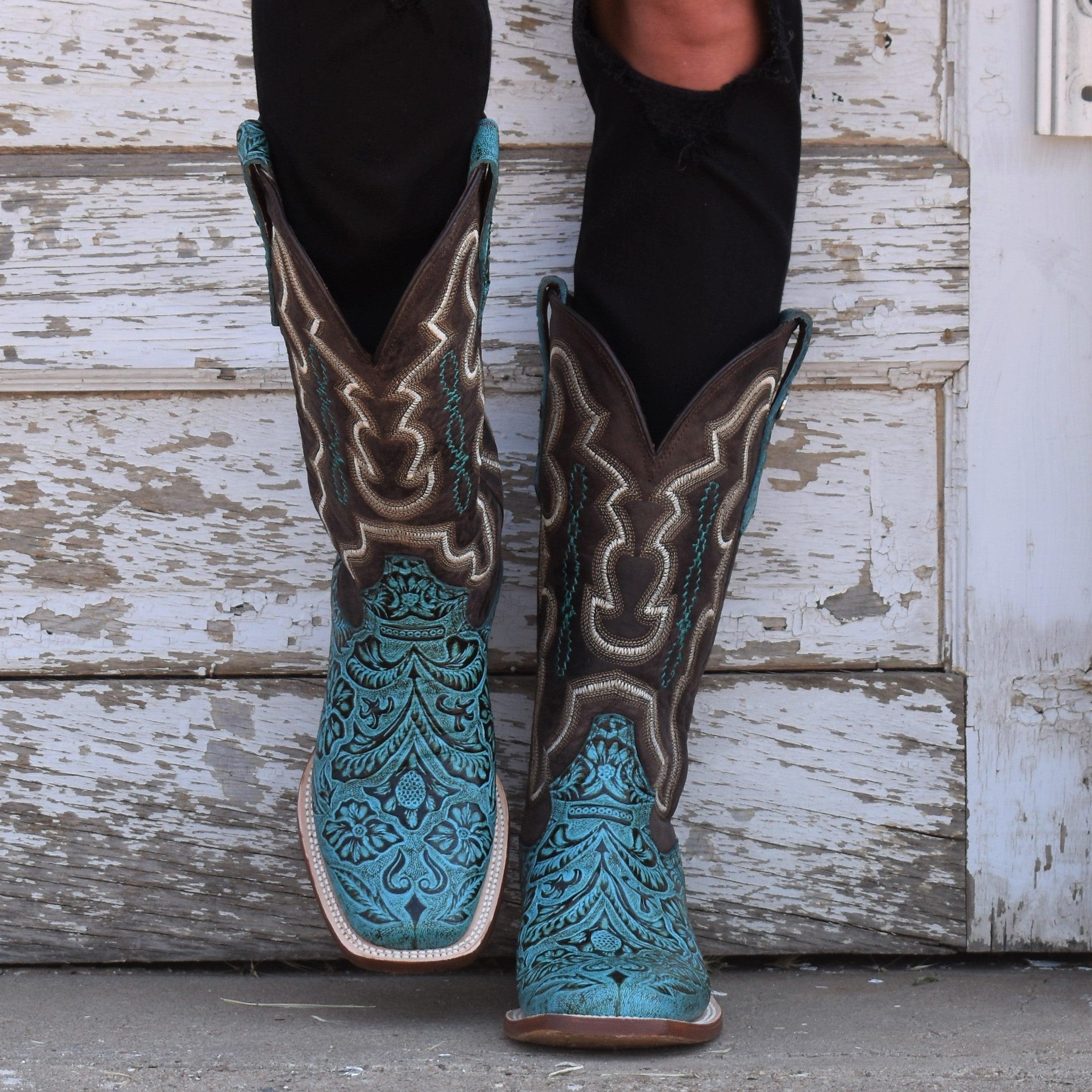 Turquoise Tooled Leather Boots Product Image