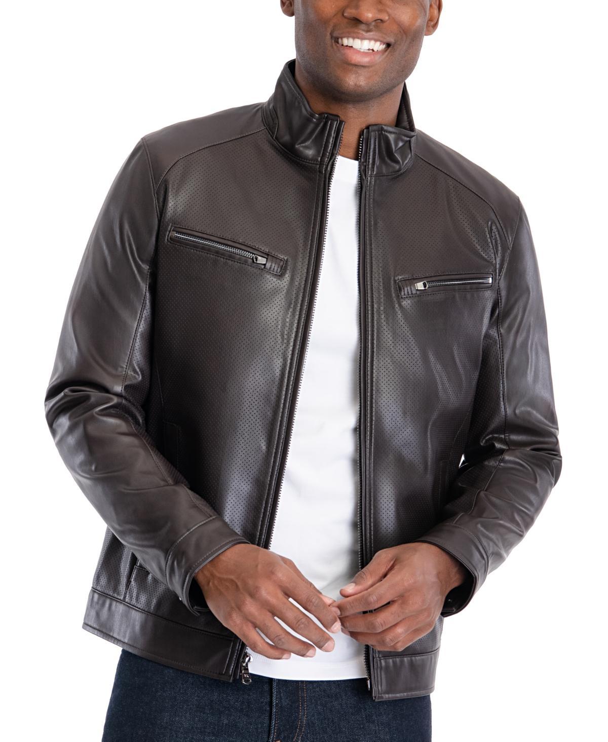 Michael Kors Mens Perforated Faux Leather Moto Jacket, Created for Macys Product Image