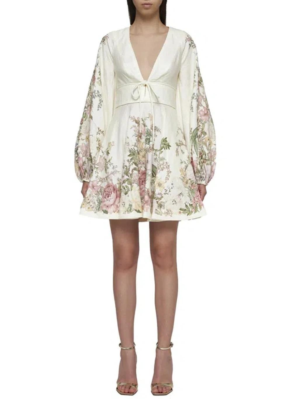 ZIMMERMANN Waverly Plunge Mini Dress In Cream Floral Product Image