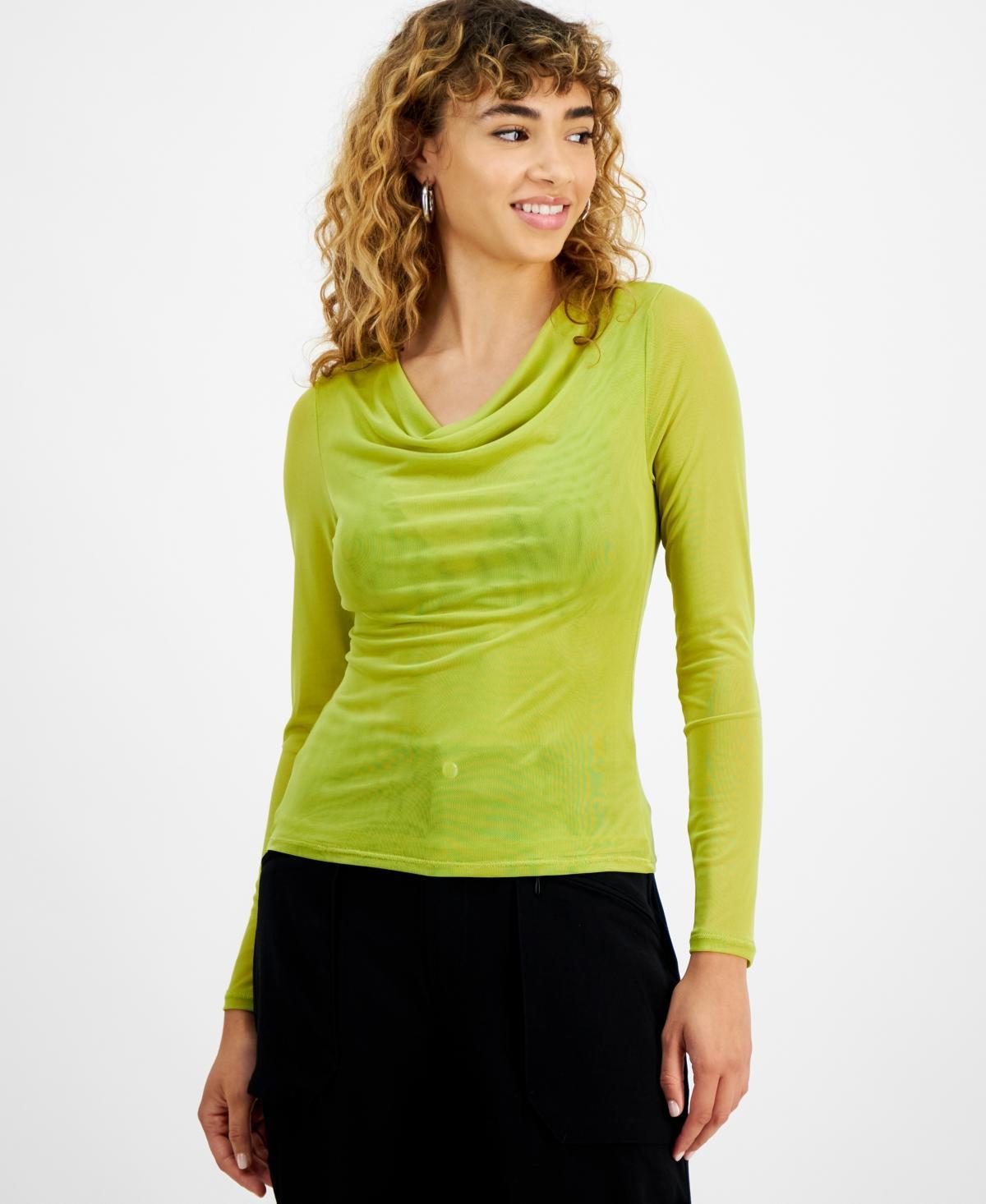 Bar Iii Womens Cowlneck Long-Sleeve Mesh Top, Created for Macys Product Image