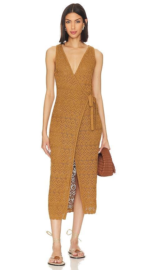 House of Harlow 1960 x REVOLVE Tressa Wrap Midi Knit Dress in Brown. Size L, S. Product Image