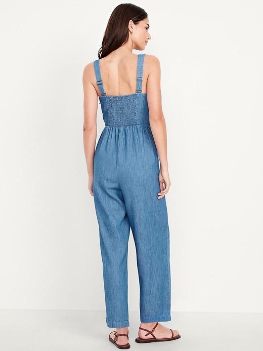 Button-Front Linen-Blend Cami Jumpsuit Product Image