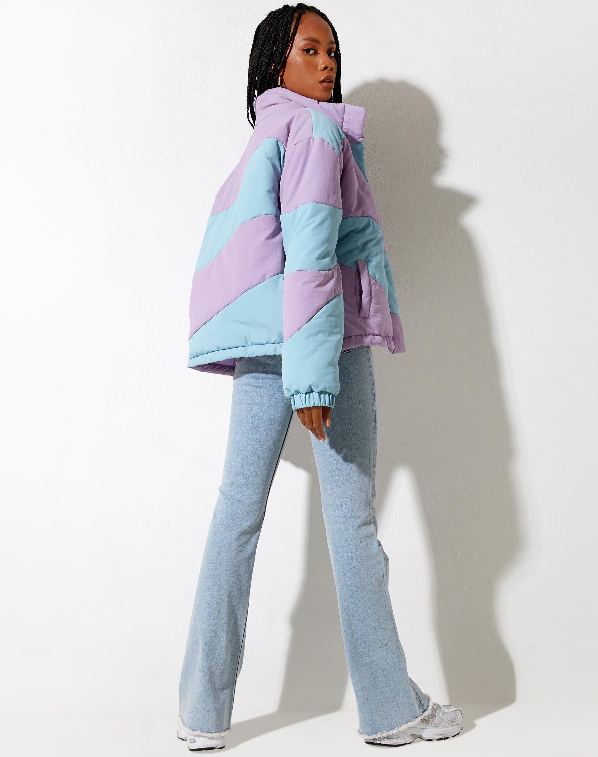 Renee Puffa Jacket in Panelled Purple and Blue Product Image