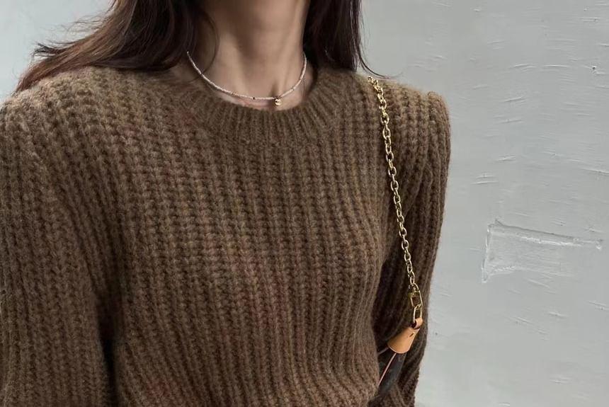 Round Neck Plain Cropped Sweater Product Image