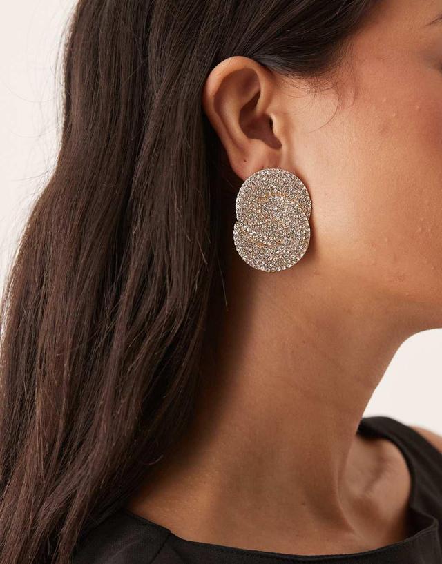 ASOS DESIGN Limited Edition stud earrings with oversized micro pave circle detail in gold tone Product Image