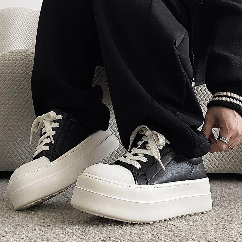 Faux Leather Lace-Up Platform Sneakers Product Image