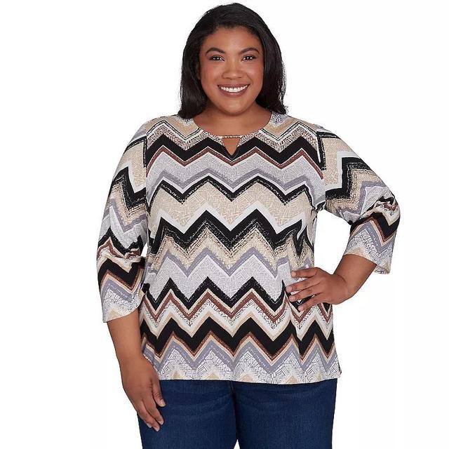 Plus Size Alfred Dunner Zig Zag Split Neck Top, Womens Product Image