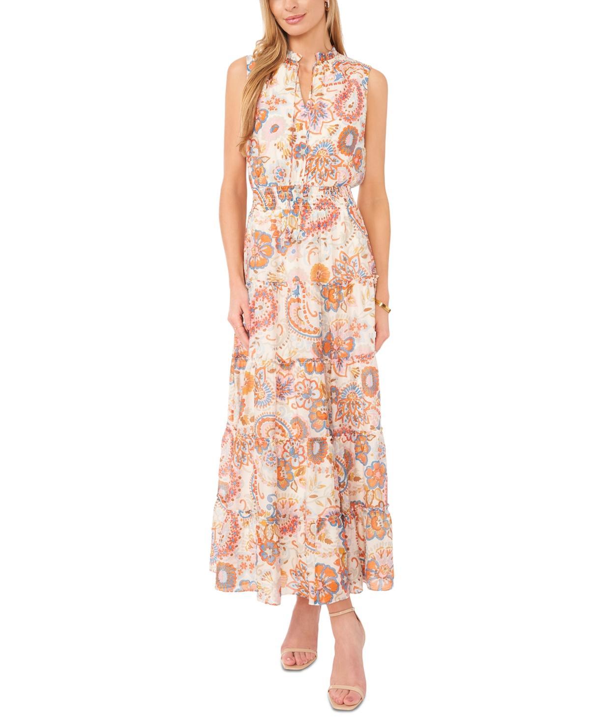 Women's Printed Tie-Neck Sleeveless Maxi Dress Product Image