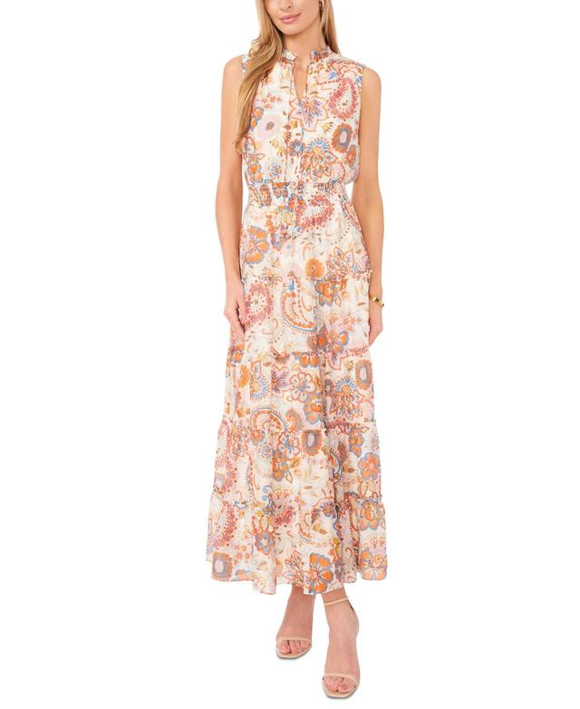 Women's Printed Tie-Neck Sleeveless Maxi Dress Product Image