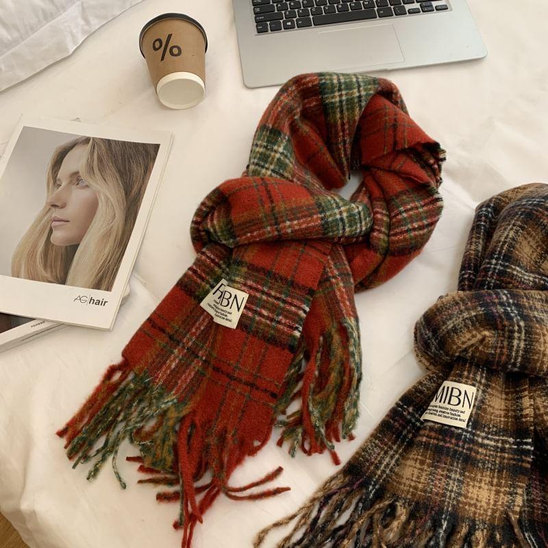 Plaid Applique Fringed Scarf Product Image