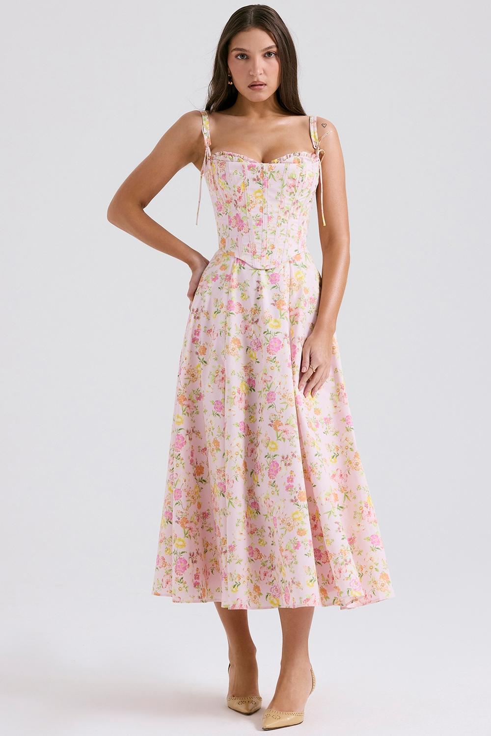 Clarabelle Pink Meadow Print Cotton Midi Sundress Product Image