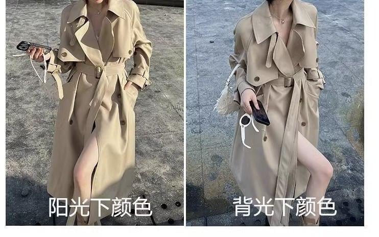 Collar Plain Midi Double-Breasted Trench Coat Product Image