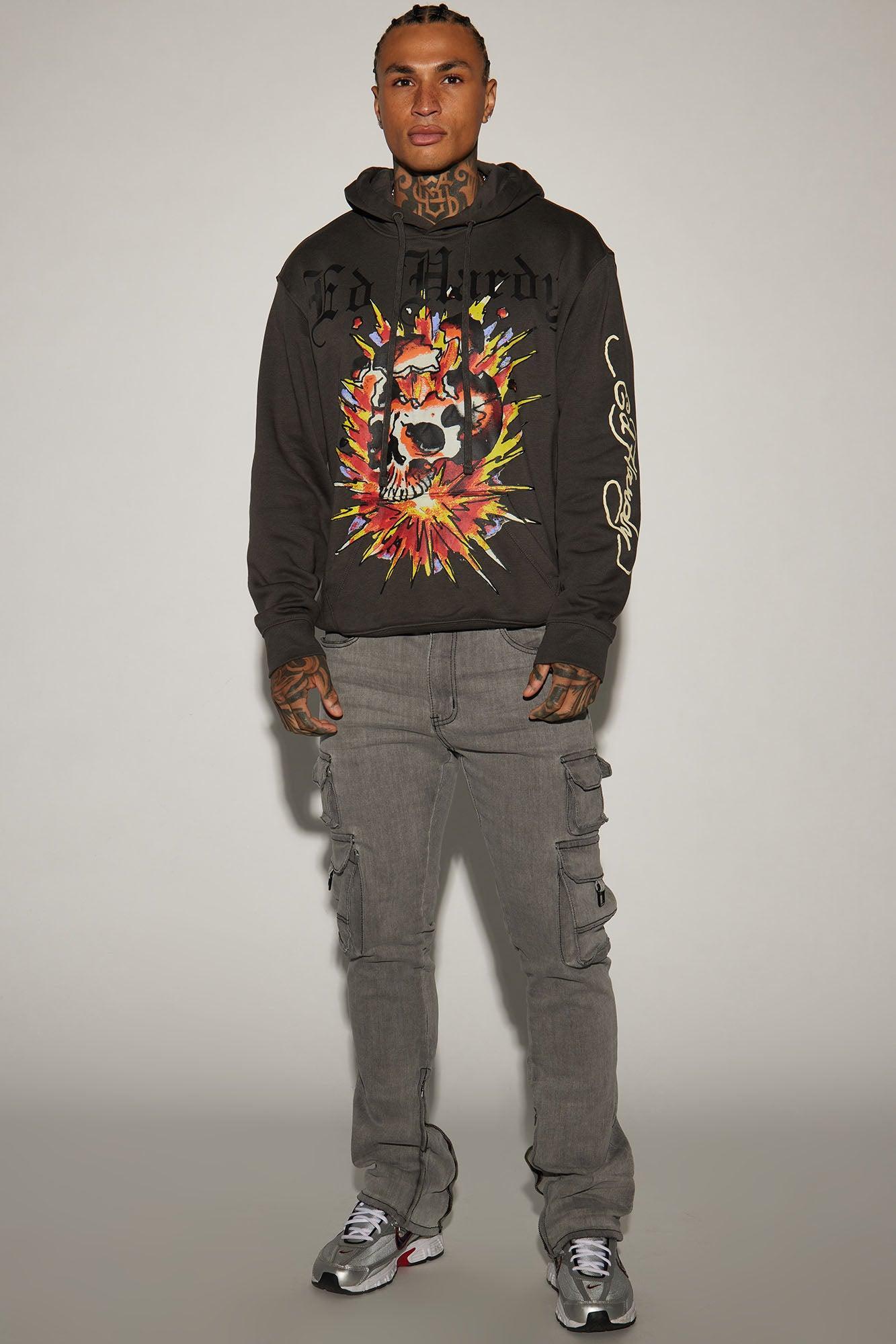 Ed Hardy Exploding Skull Hoodie - Charcoal Product Image