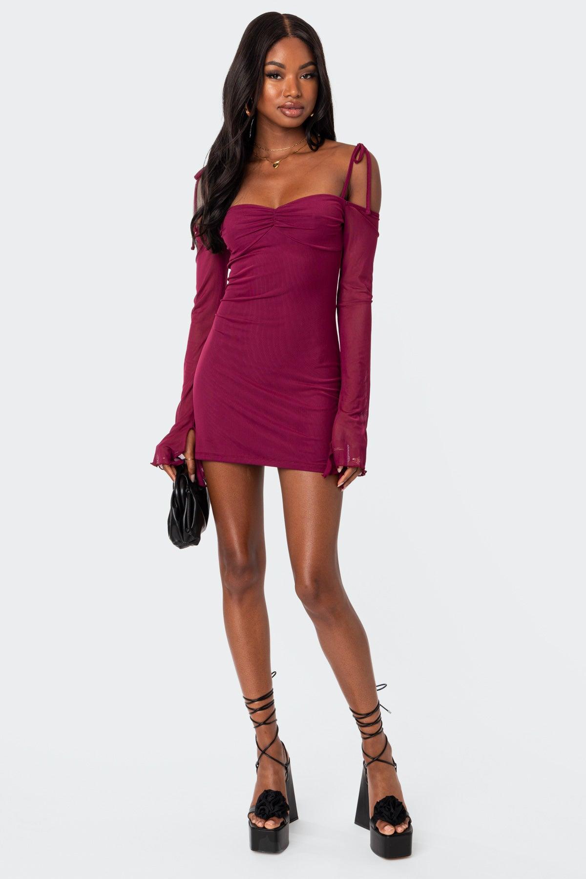 Ariel Off Shoulder Mesh Mini Dress Product Image