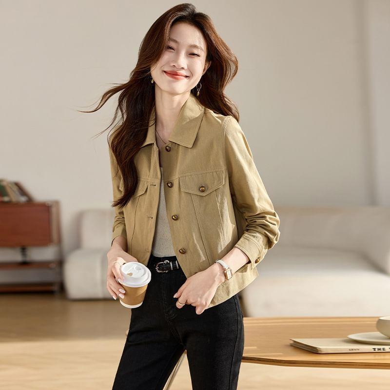 Collared Button-Up Plain Jacket Product Image