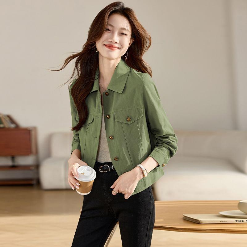 Collared Button-Up Plain Jacket Product Image