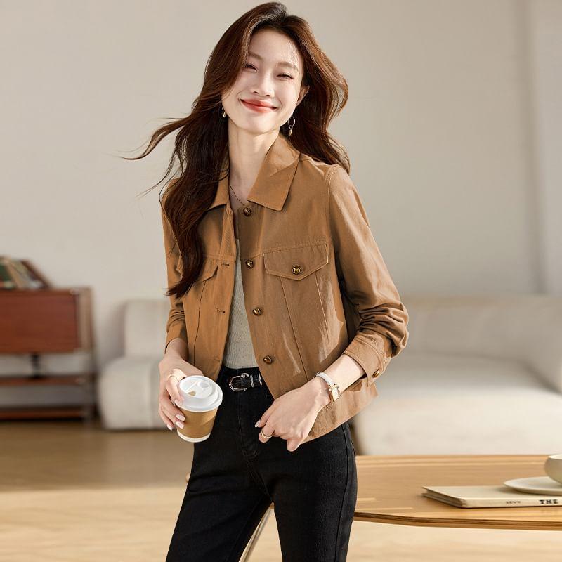 Collared Button-Up Plain Jacket Product Image