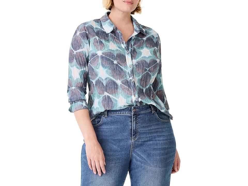 NIC+ZOE Plus Size Ethereal Seas Crinkle Shirt (Aqua Multi) Women's Clothing Product Image