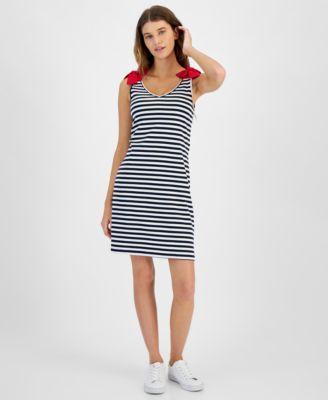 Tommy Hilfiger Tie Tank Striped Dress (Sky Captain/Bright White) Women's Dress Product Image