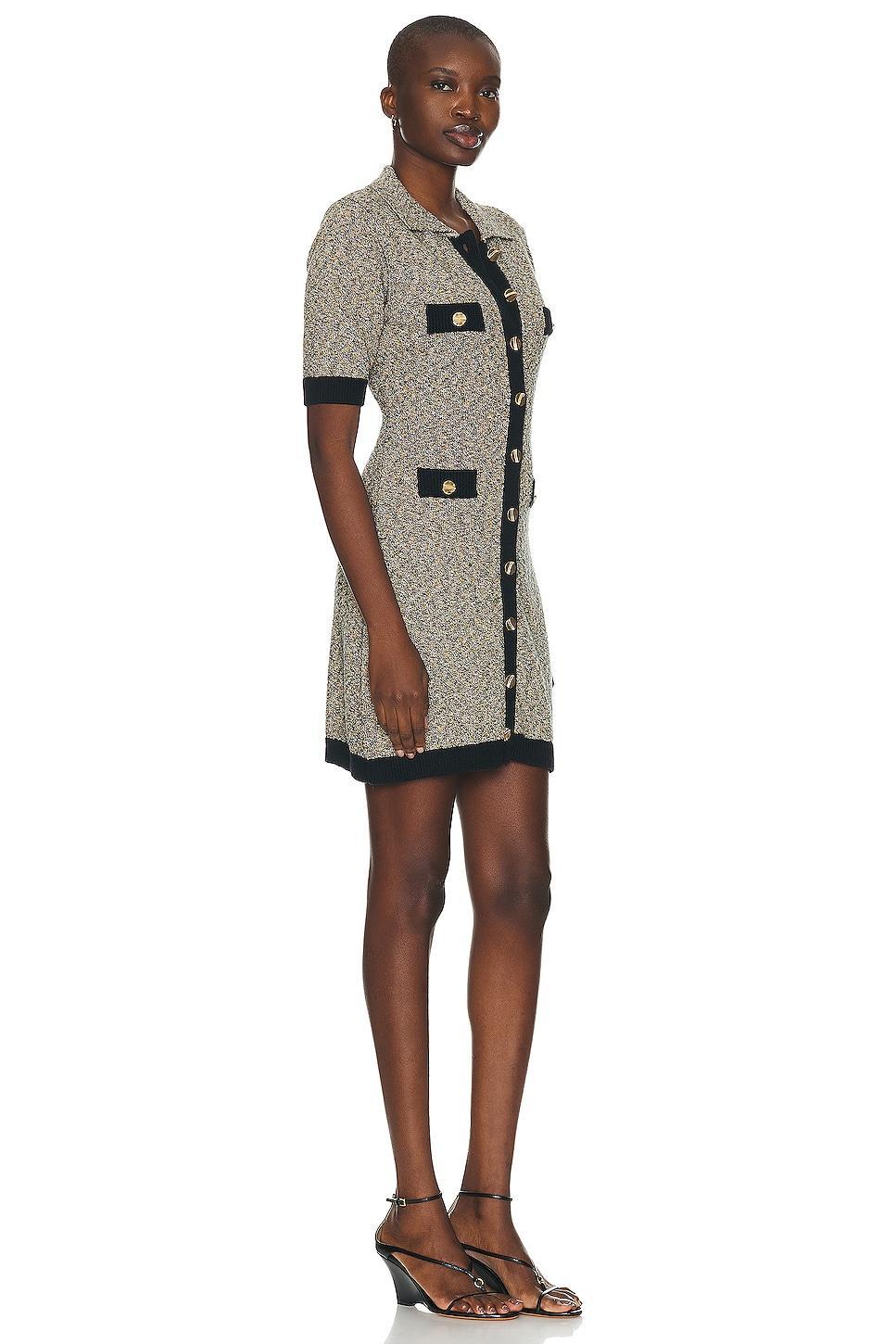 MATTHEW BRUCH Tweed Knit Collared Button Up Mini Dress in Black - Grey. Size 2 (also in 1, 3, 4). Product Image