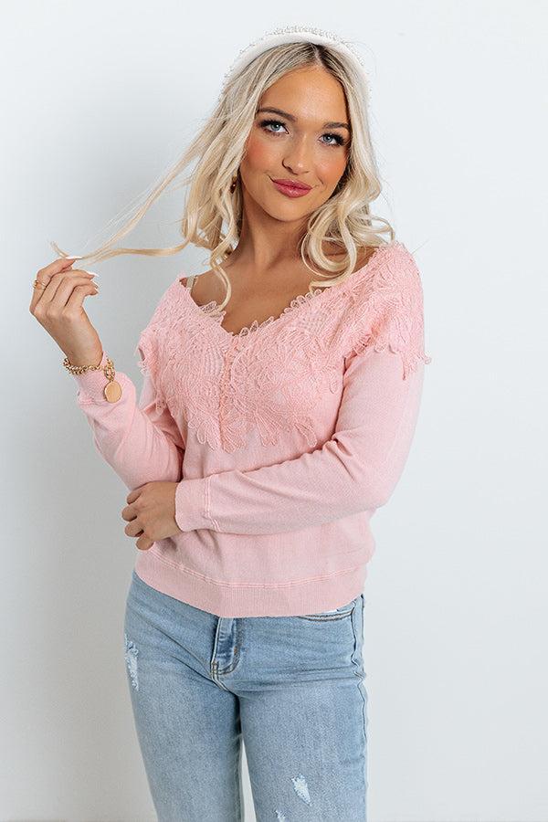 Belong To You Off Shoulder Sweater Top in Pink Product Image