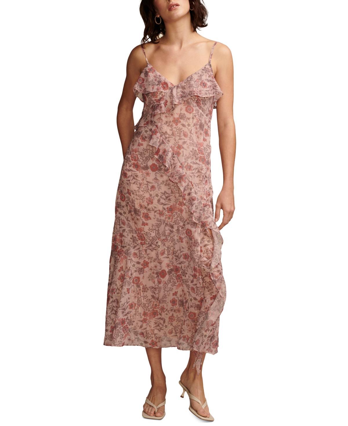 Lucky Brand Womens Ruffle V-Neck Sleeveless Midi Dress Product Image