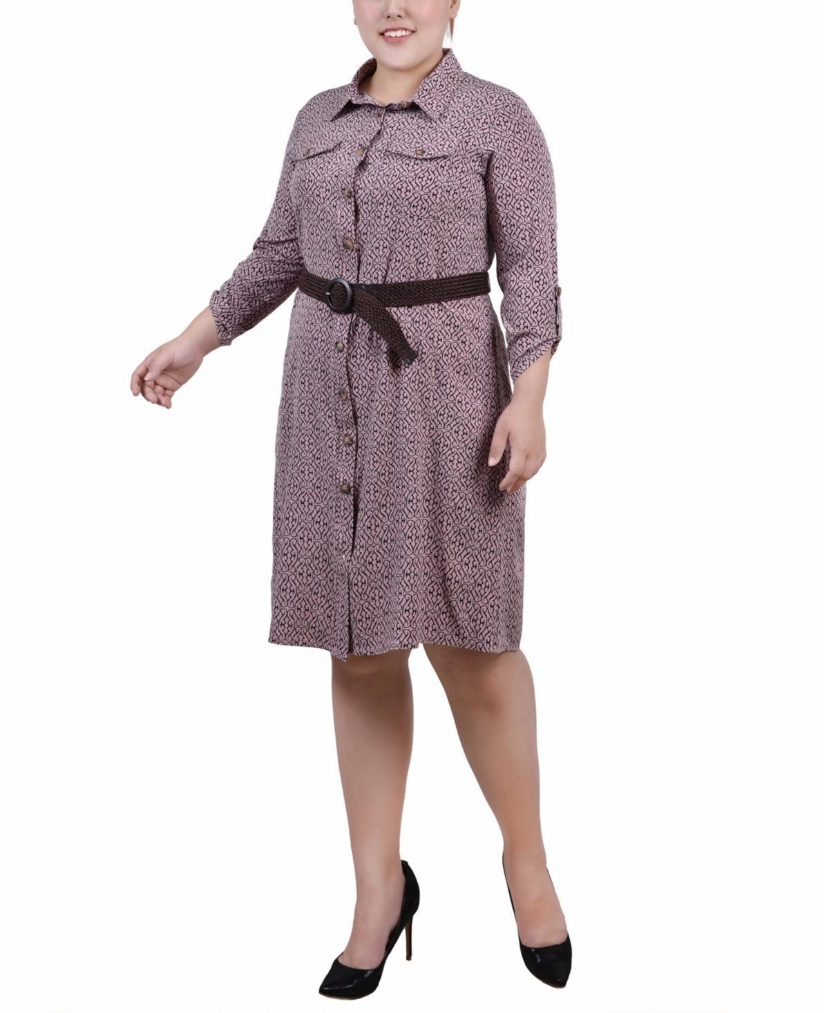 Ny Collection Plus Size 3/4 Roll Tab Sleeve Shirtdress Product Image