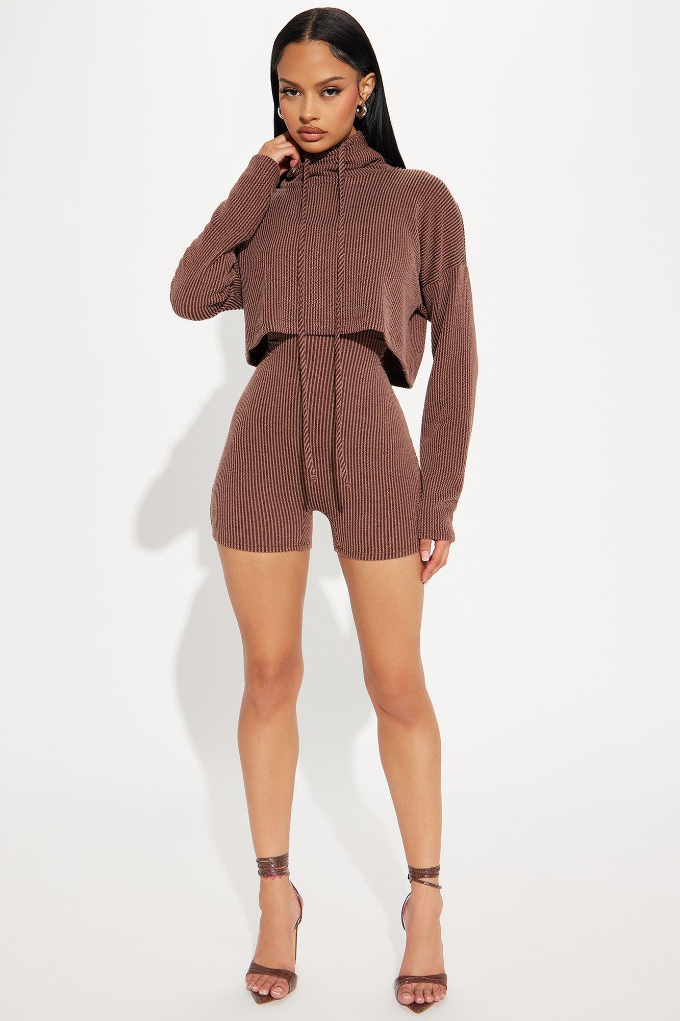 Thinking It Over Romper Set - Chocolate Product Image