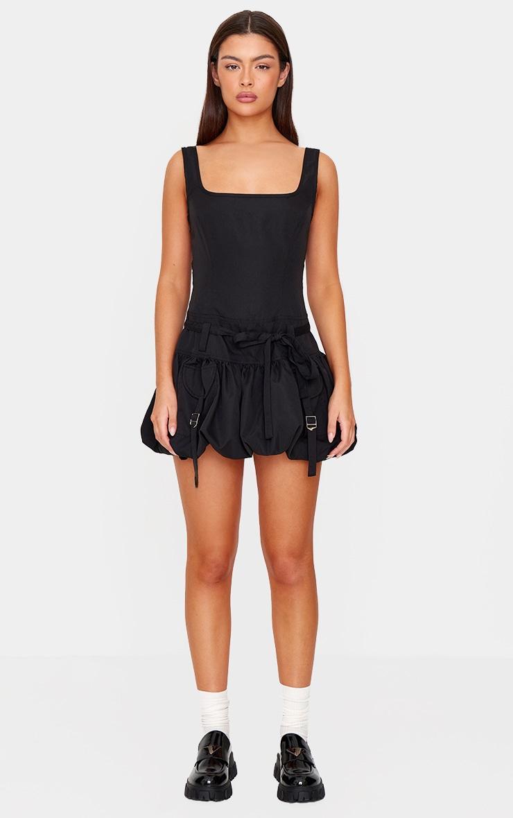 Black Square Neck Puffball Dress Product Image