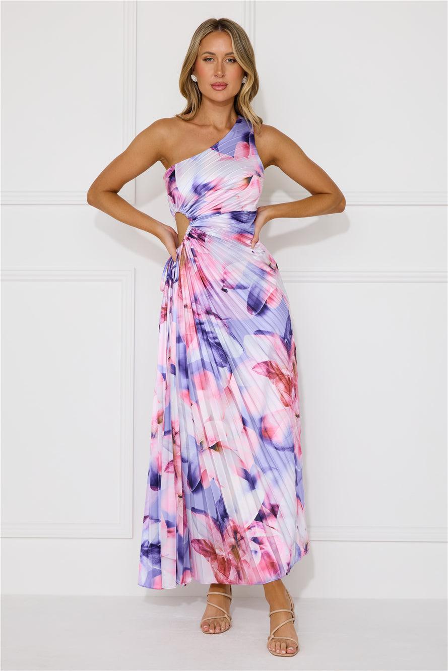 Lily Dreams One Shoulder Satin Maxi Dress Purple Product Image