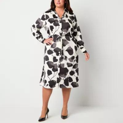 Worthington Womens Long Sleeve Abstract Shirt Dress Plus Product Image