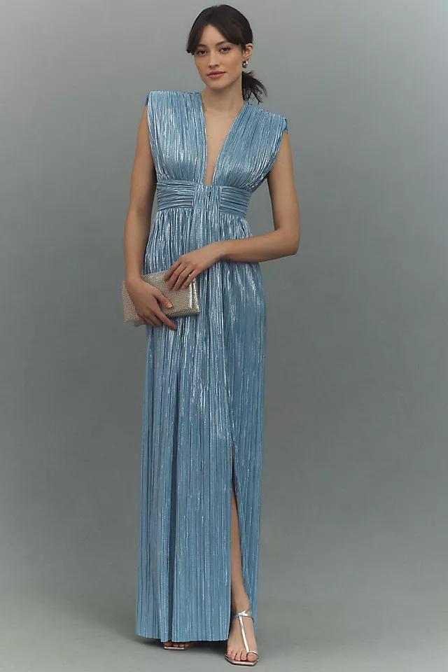 Sabina Musayev Satellite V-Neck Column Pleated Foil Maxi Dress Product Image