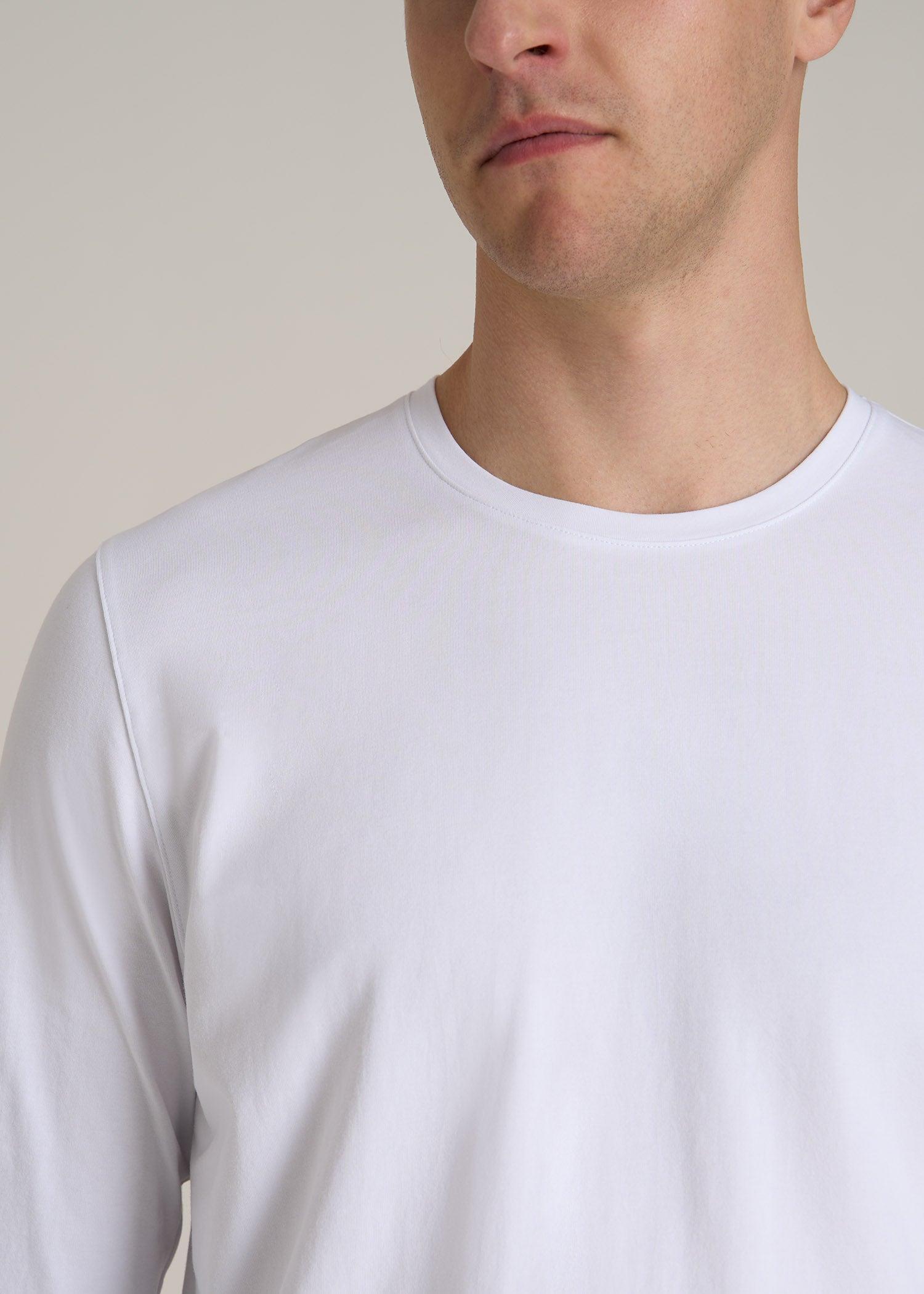 MODERN-FIT Stretch Cotton Long Sleeve Tall Men's Tee in White Male Product Image