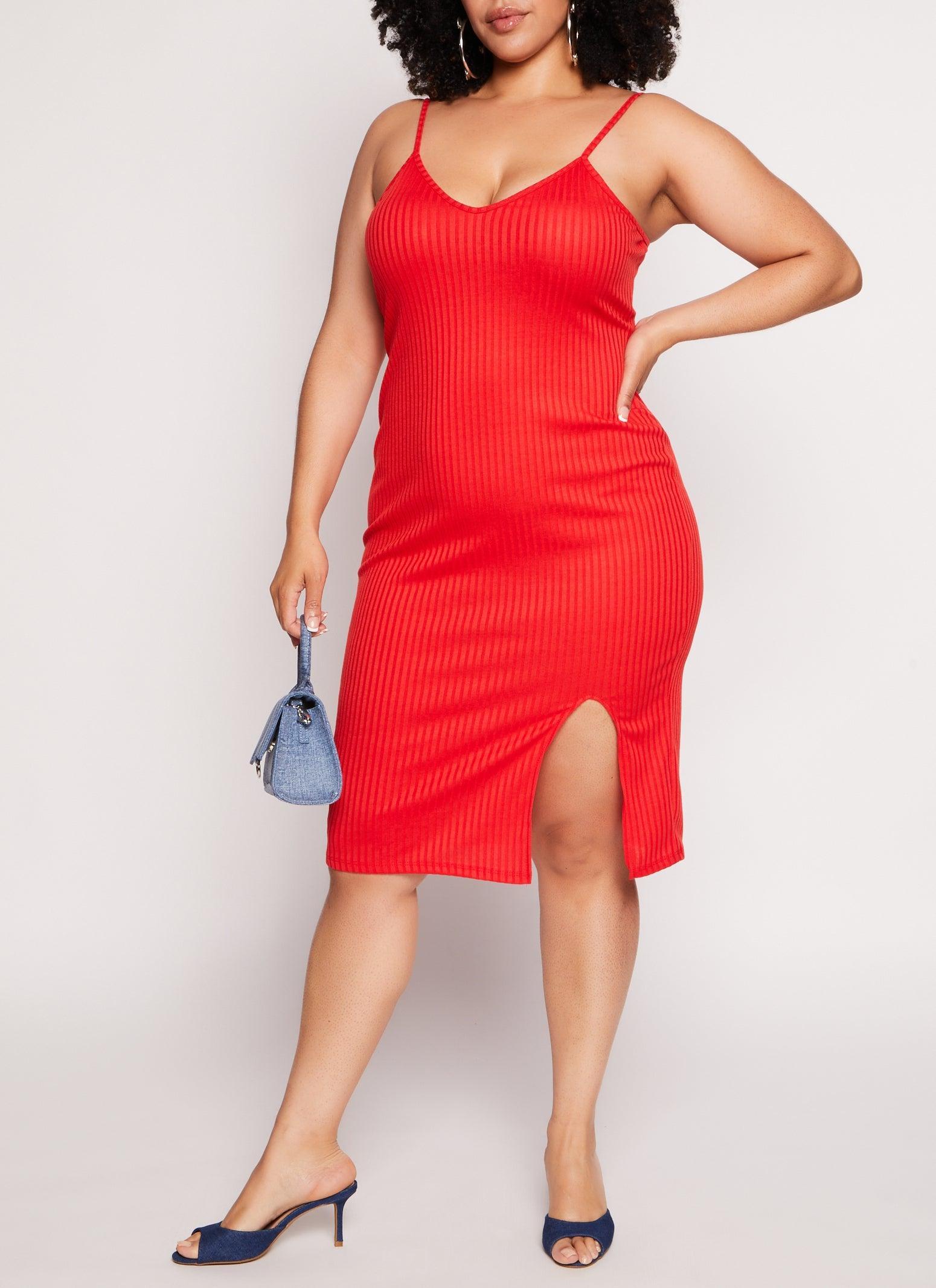 Womens Plus Size Ribbed V Neck Cami Dress Product Image