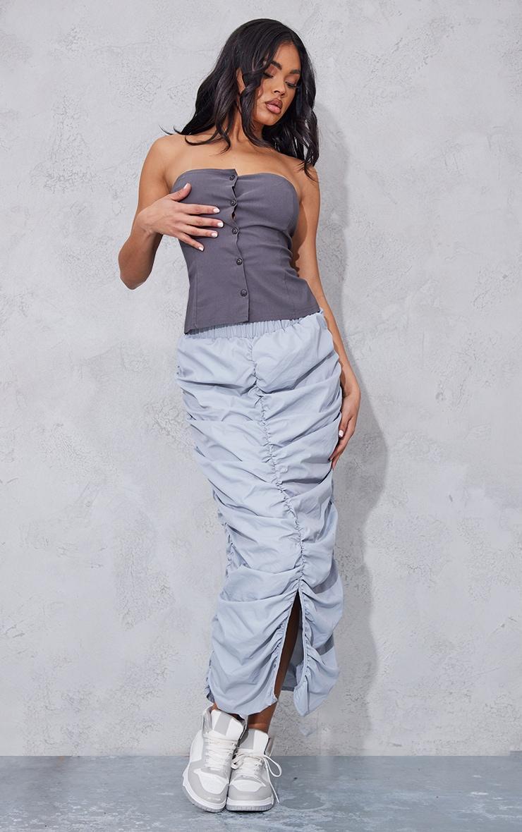  Light Grey Shell Ruched Cargo Midi Skirt product image