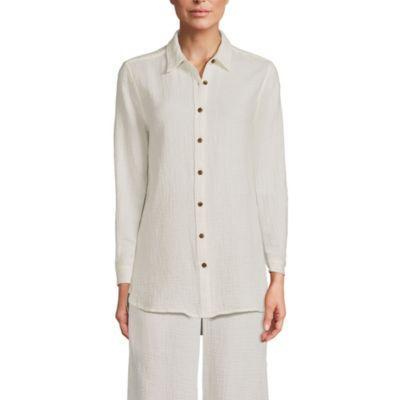 Womens Lands End Crinkle Gauze Long Sleeve Button Down Tunic product image