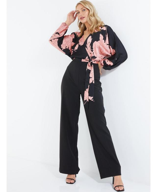 Women's Satin Floral Wrap Palazzo Jumpsuit Product Image